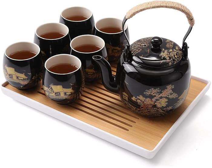 Dujust Japanese Tea Set, Black Porcelain Tea Set with 1 Teapot Set, 6 Tea Cups, 1 Tea Tray, 1 Sta... | Amazon (US)