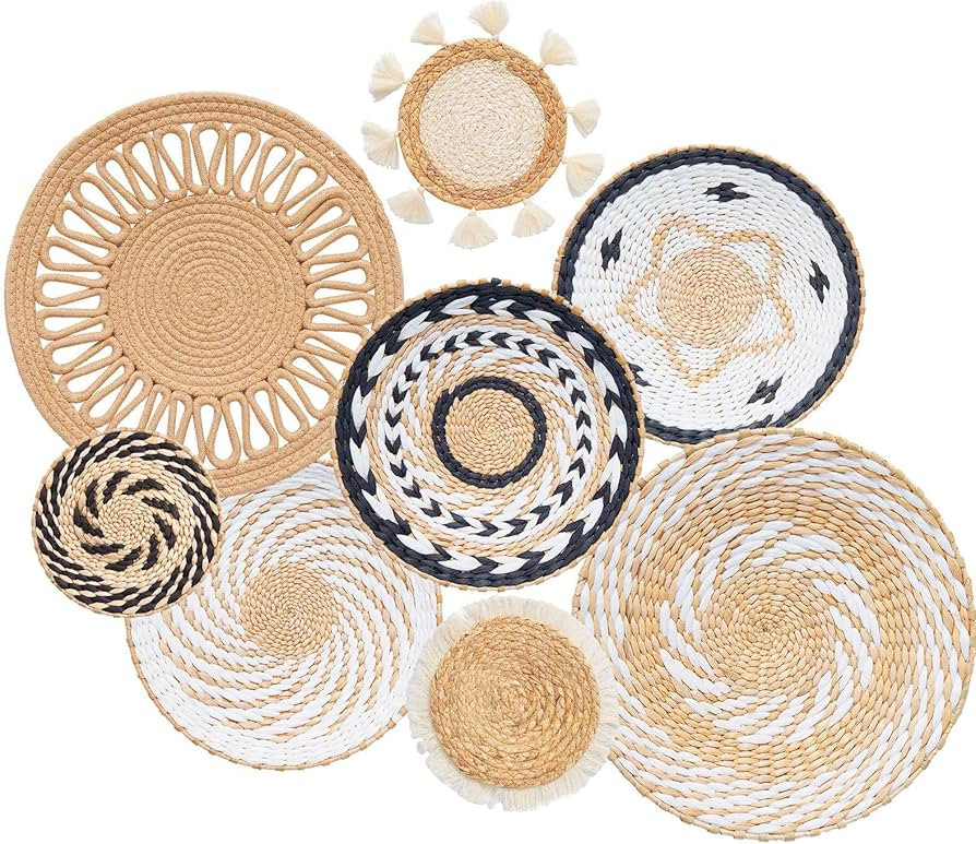 8 Pack Boho Wall Decor, 12 Inch Wall Basket Decor Round Handmade Hanging, Rattan Woven Wall Baske... | Amazon (US)