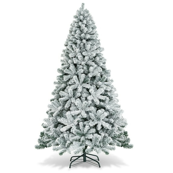 Costway 7.5ft Snow Flocked Hinged Christmas Tree Unlit Metal Stand | Walmart (US)