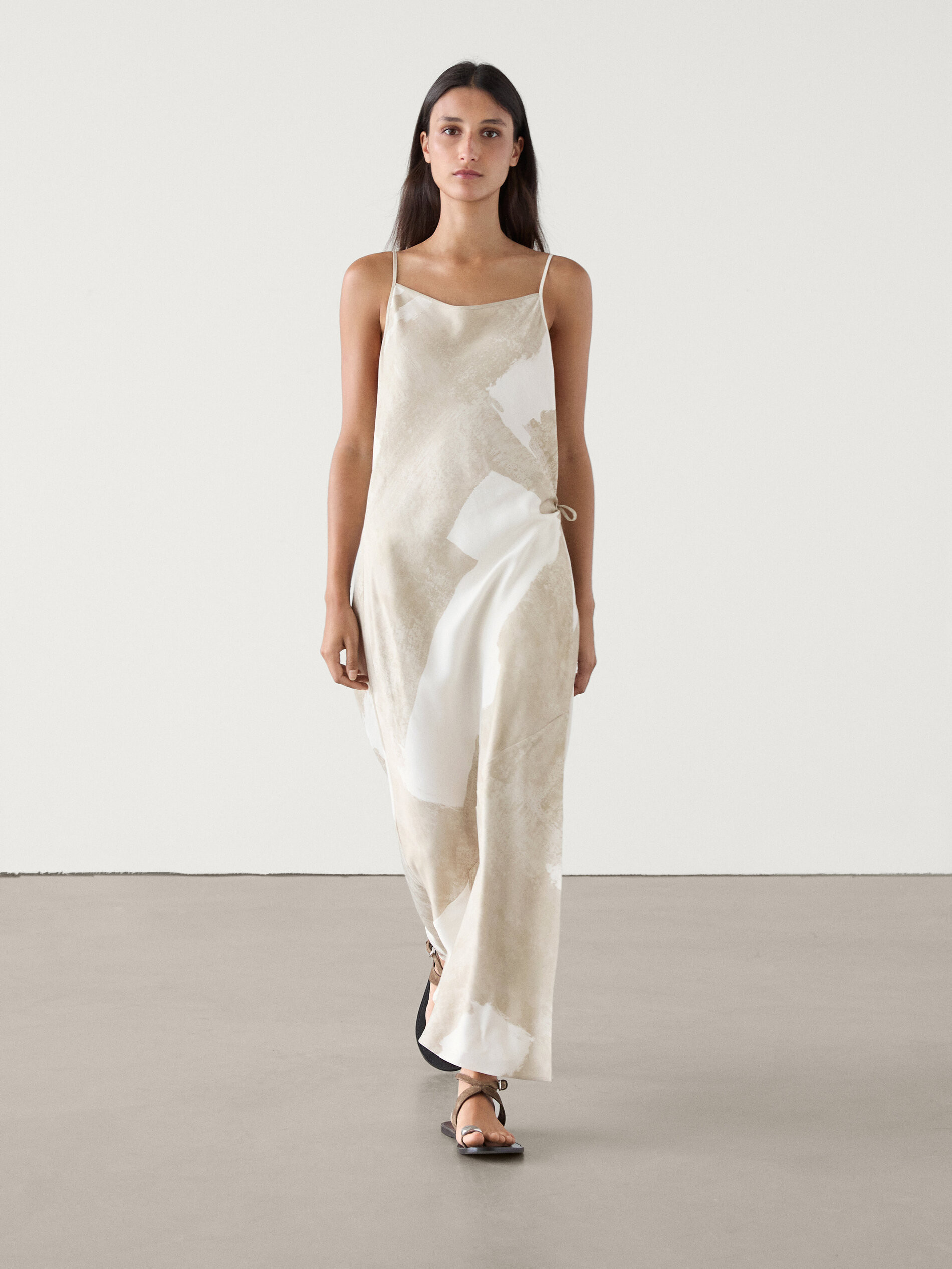 Long printed strappy dress | Massimo Dutti UK