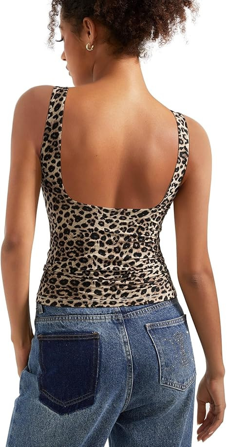 SUUKSESS Women Padded Open Back Boat Neck Tank Tops Double Lined Basic Shirts | Amazon (US)