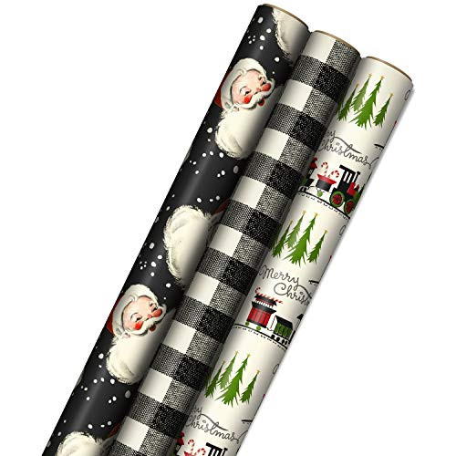 Hallmark Black Christmas Wrapping Paper with Cut Lines on Reverse (3 Rolls: 120 sq. ft. ttl) Retr... | Amazon (US)
