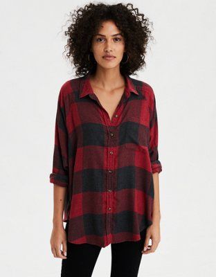 AE Oversized Plaid Button Up Shirt | American Eagle Outfitters (US & CA)