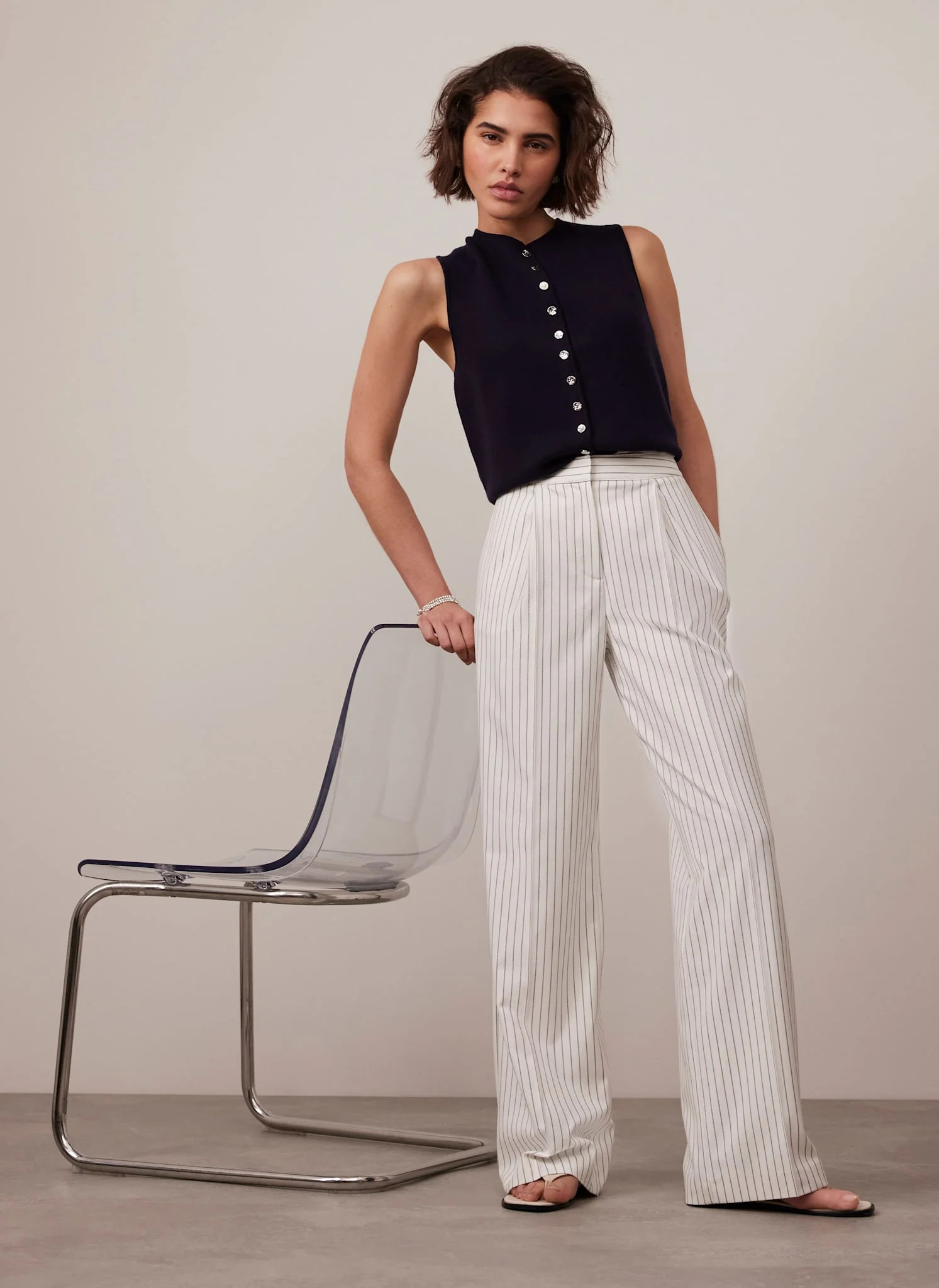 White Pinstripe Tailored Trousers | Mint Velvet