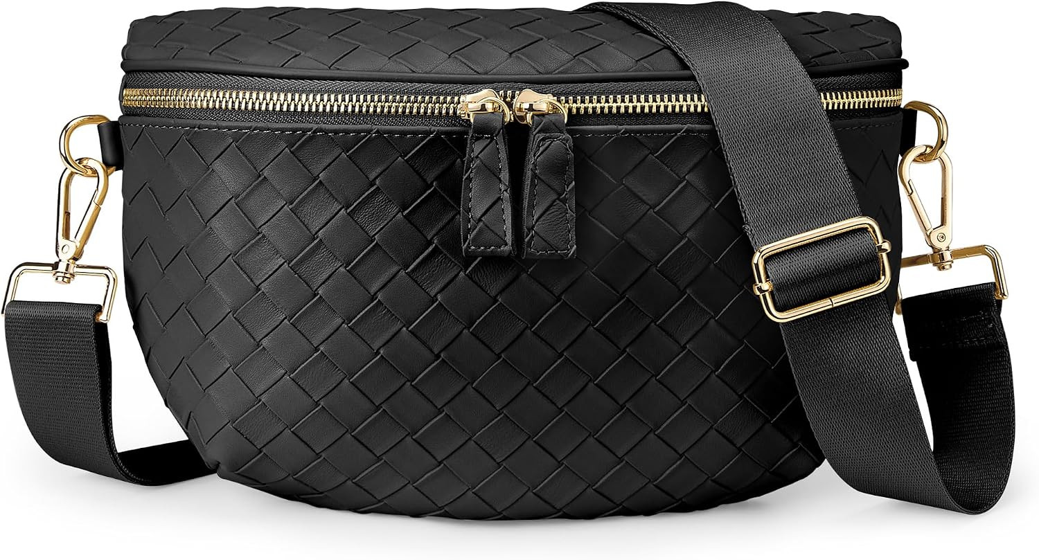 KALIDI Faux Woven Crossbody Bags for Women Travel Vegan Leather Fanny Packs | Amazon (US)
