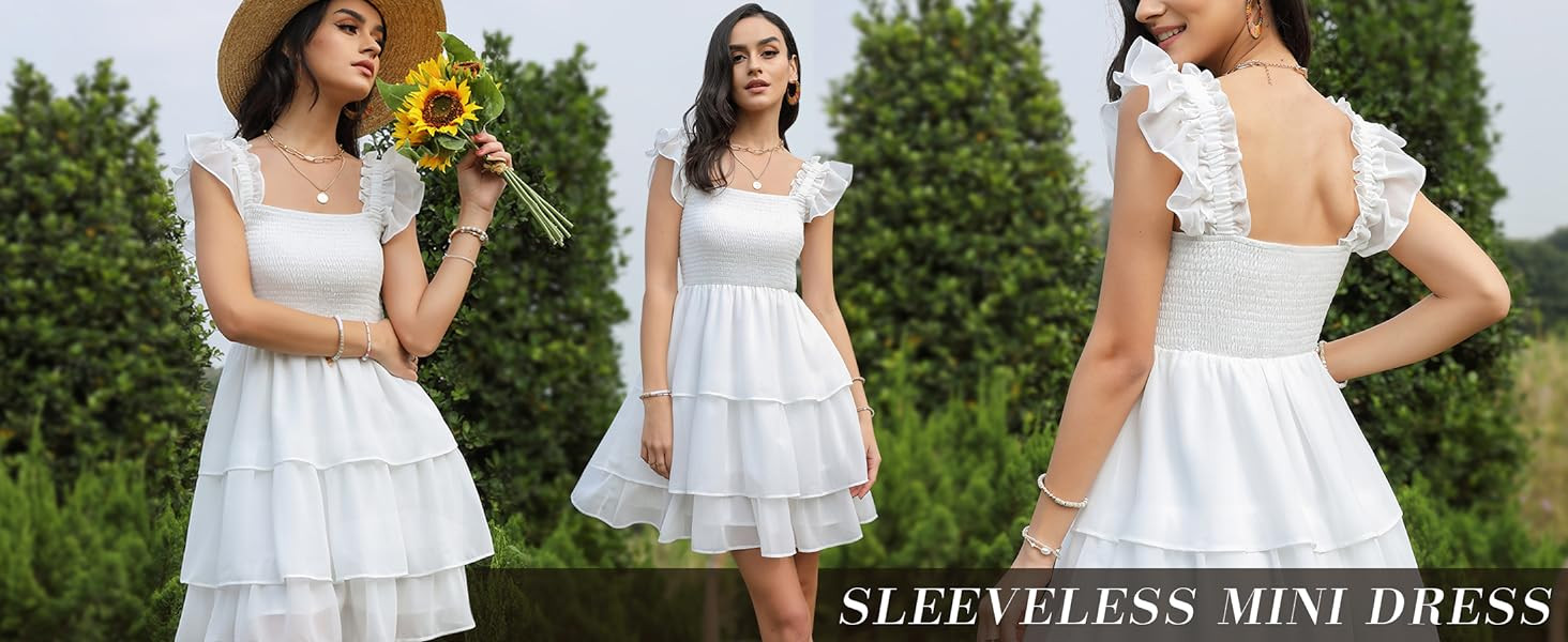 Byinns Womens Square Neck Sleeveless Ruffle Dress High Waist Backless Tiered Smocked Strappy Casu... | Amazon (US)