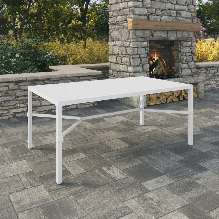 My Texas House Cambria 67 Inch Steel Outdoor Dining Table with Decorative White Legs | Walmart (US)