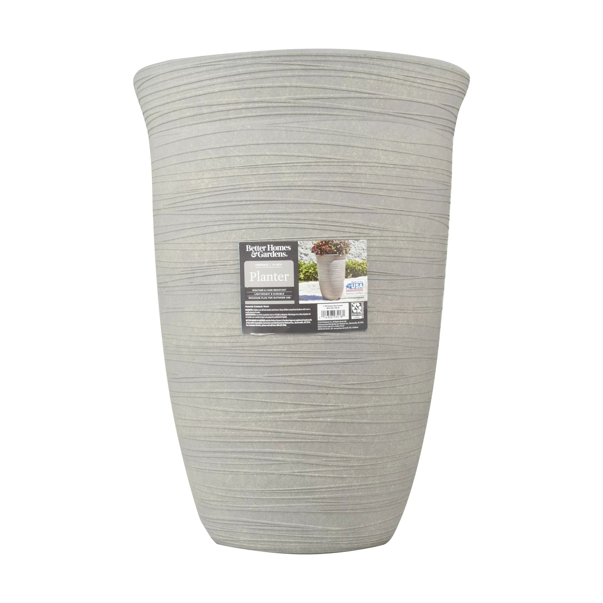 Better Homes & Gardens Terrence 15" Resin Vase, Cement | Walmart (US)