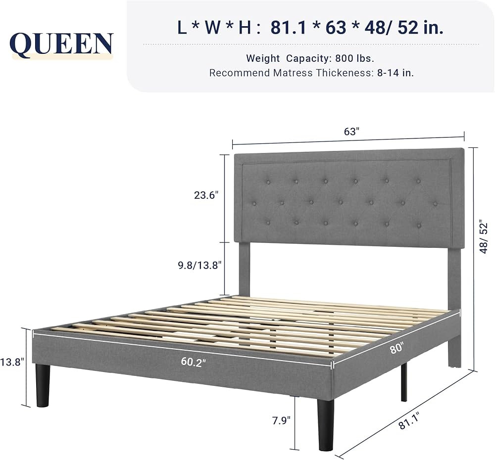 Allewie Queen Size Bed Frame Upholstered Platform Bed with Adjustable Headboard, Button Tufted, W... | Amazon (US)