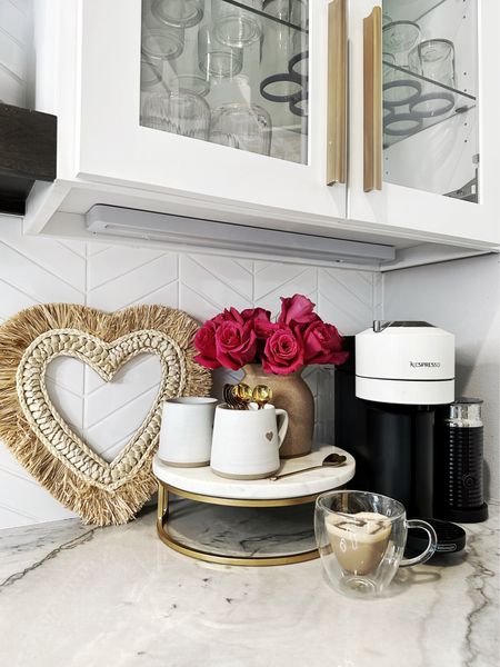 Valentine's Day coffee bar! Nespresso. Marble shelf. Festive. Heart mug  

#LTKstyletip #LTKSeasonal #LTKhome