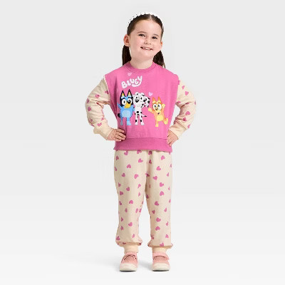 Toddler Girls' 2pc Bluey Valentines Fleece Sweatshirt and Pant Set - Pink 4T | Target
