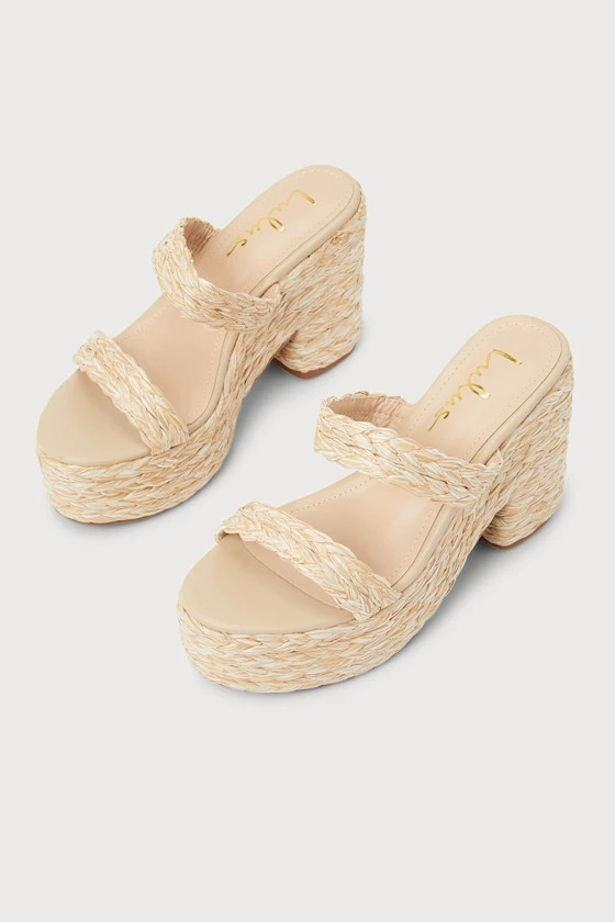 Kanlua Beige Platform Raffia Slide Sandals | Lulus (US)