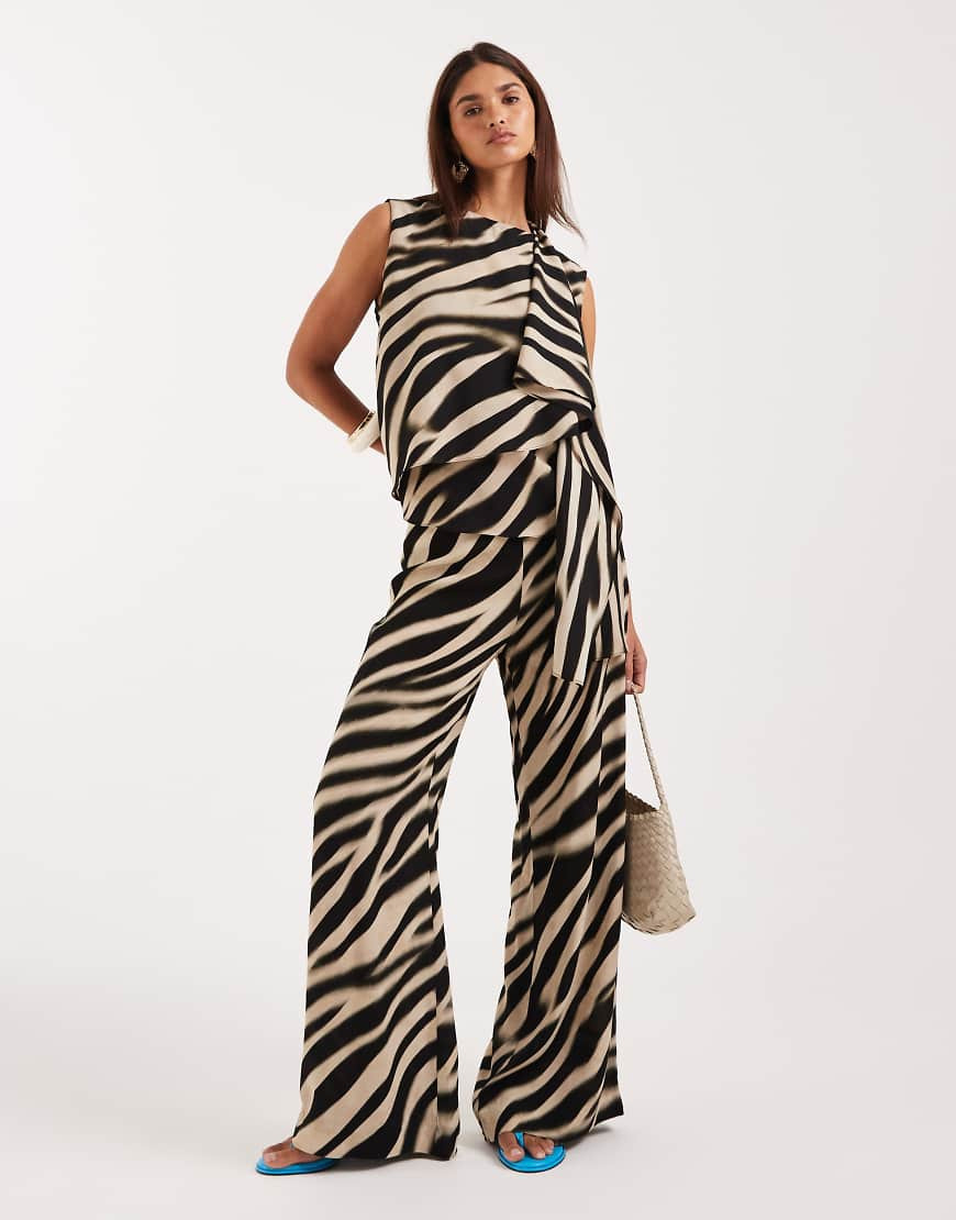 Mango Glaciar chiffon straight leg pants in zebra print - part of a set-Multi | ASOS (Global)