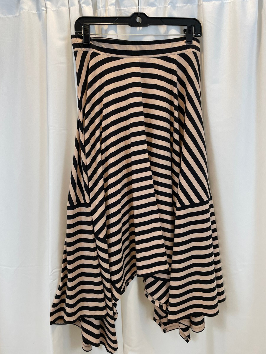 DKNY Camel & Black Striped Cotton Stretch Asymetrical Midi Skirt S EUC | eBay US