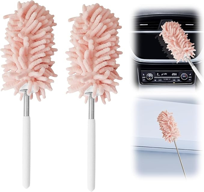 2 PCS Pink Mini Car Duster Interior Retractable for Cleaning of Vehicle Details | Amazon (US)