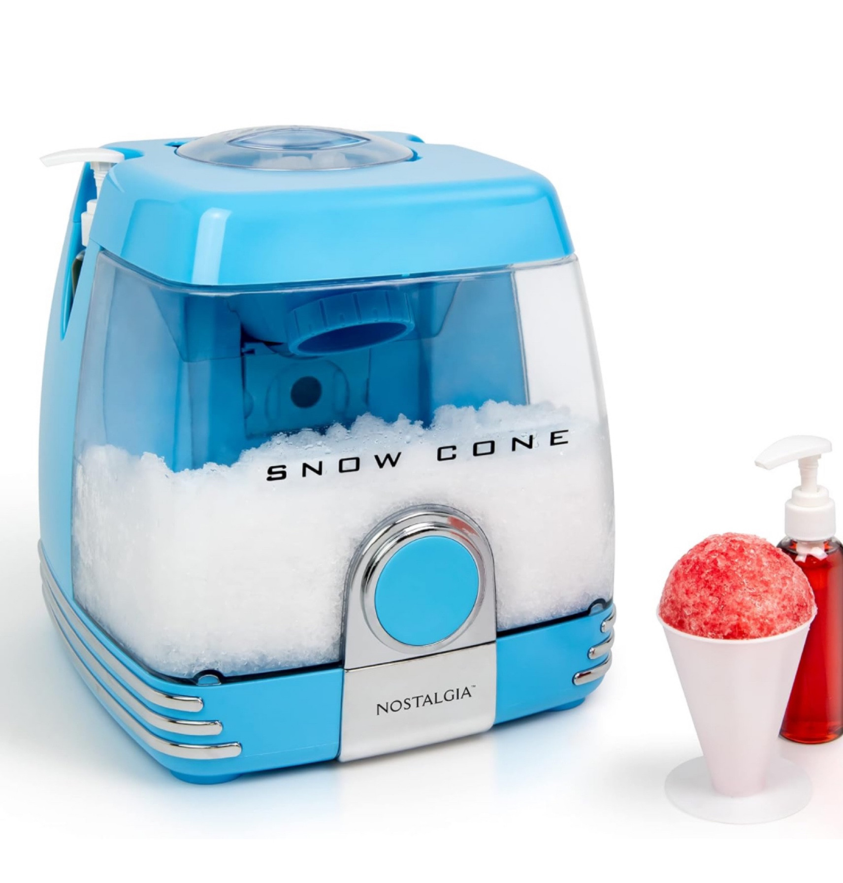 Snow Cone Shaved Ice Machine - Retro Table-Top Slushie Machine Makes 30 Icy Treats - Includes 2 Pump Syrup Bottles, 2 Reusable Plastic Cups & Ice Scoop - Blue

#LTKhome #LTKfamily #LTKkids
