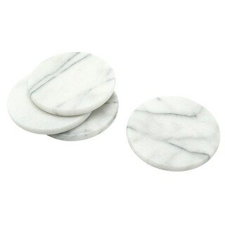 Creative Home White Marble Round Coaster Set (Set of 4) (White) | Bed Bath & Beyond