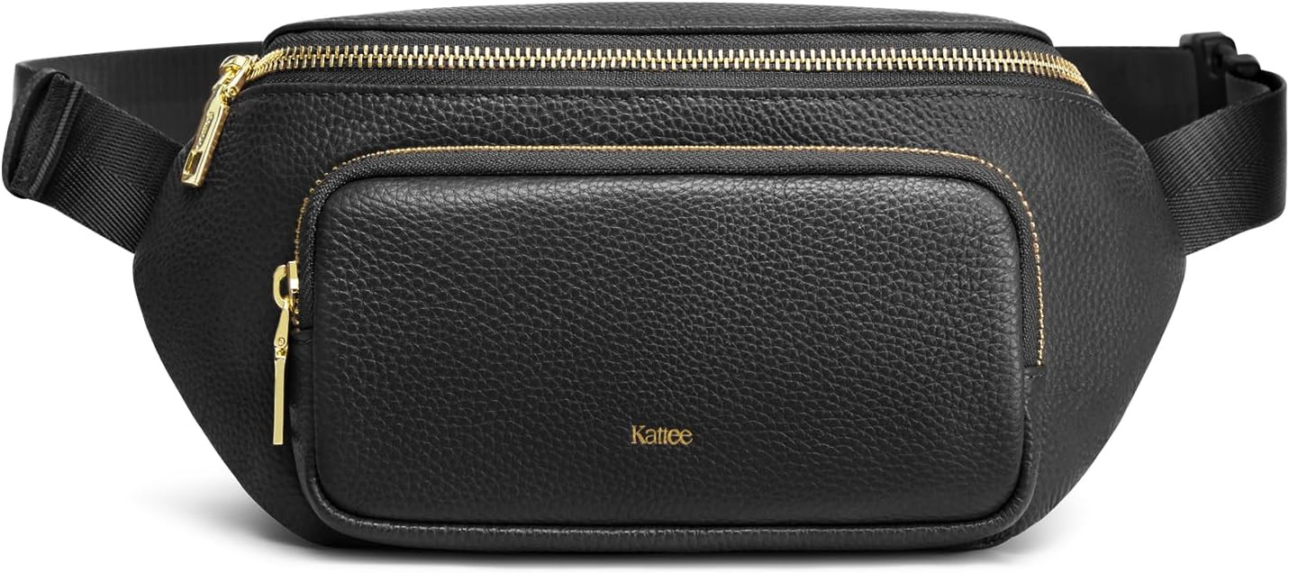 Kattee Fanny Pack Leather Crossbody Belt Bag Women Travel Bag, Black | Amazon (US)