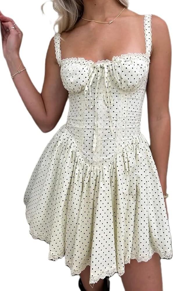 Womens Summer Dresses Y2k Short Puff Sleeve Flowy Graduation Dress Lace Peplum Off The Shoulder M... | Amazon (US)