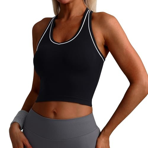 Avorbis Color Block V-Neck Cami Top for Women -Slim Fit Cropped Tank, Breathable Workout Shirt for Gym, Running, Perfect as Casual Athletic Wear (Black,L) | Amazon (US)
