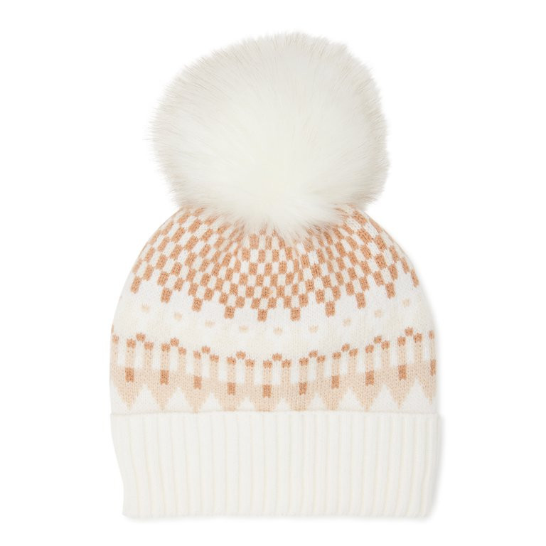 Time and Tru Women’s Fair Isle Knit Beanie Hat with Pom Pom | Walmart (US)