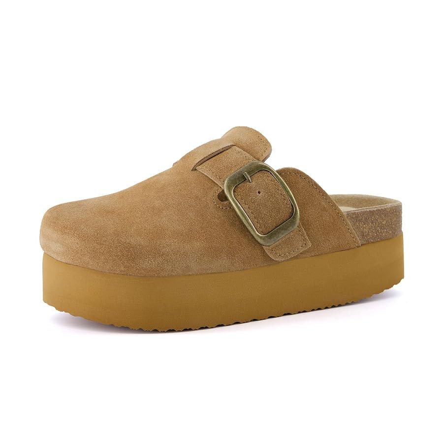 CUSHIONAIRE Women's Granola *Previous Buckle Issue Fixed* Genuine Suede Cork Footbed Platform Clo... | Amazon (US)