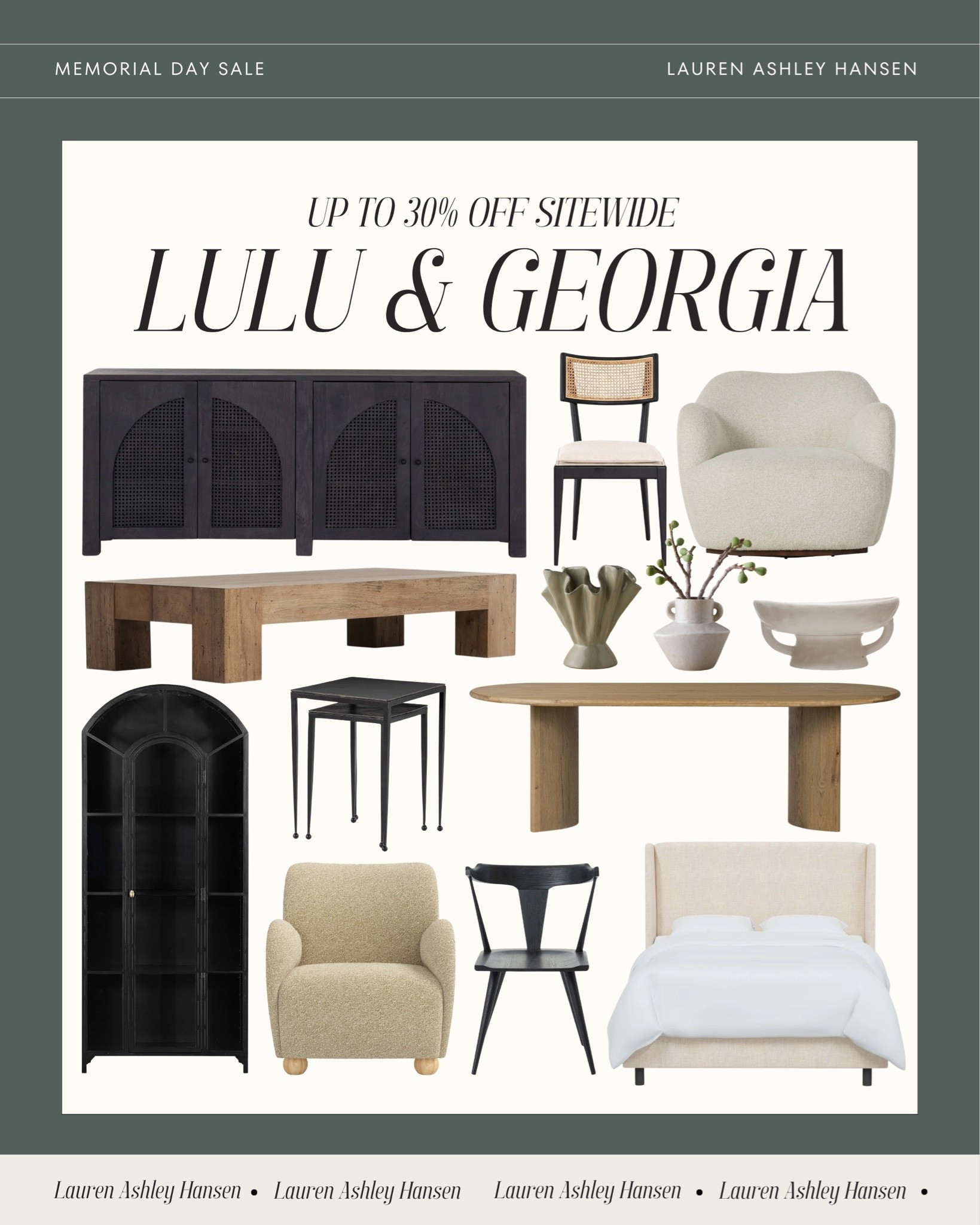 Lulu & Georgia is having a huge memorial day  sale right now!! Save up to 30% off so many of my favorites in our home. Dining furniture, our black cabinets, lighting, rugs, and more!

#LTKHome #LTKSaleAlert
