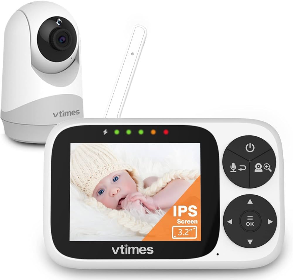 VTimes Video Baby Monitor with Camera and Audio, 3.2" IPS Screen, Baby Monitor Camera No WiFi Nig... | Amazon (US)