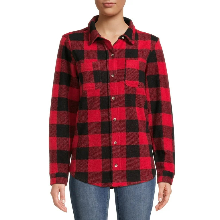 Time and Tru Women's Knit Cozy Button Front Shirt | Walmart (US)