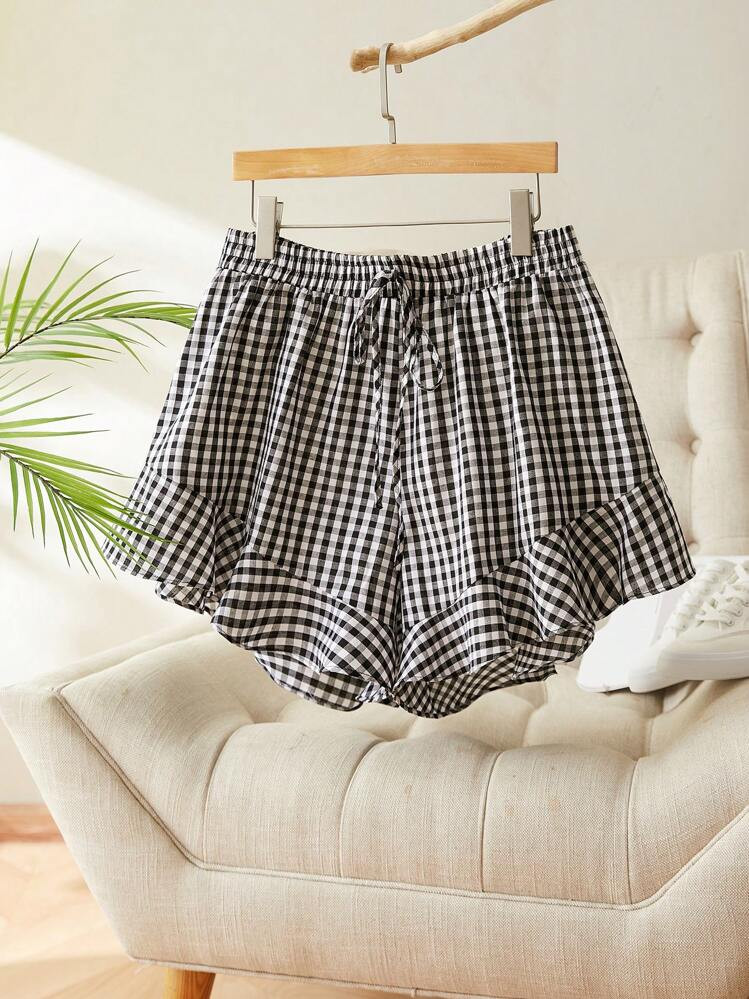 SHEIN Frenchy Plus Size Summer Casual Plaid Shorts | SHEIN