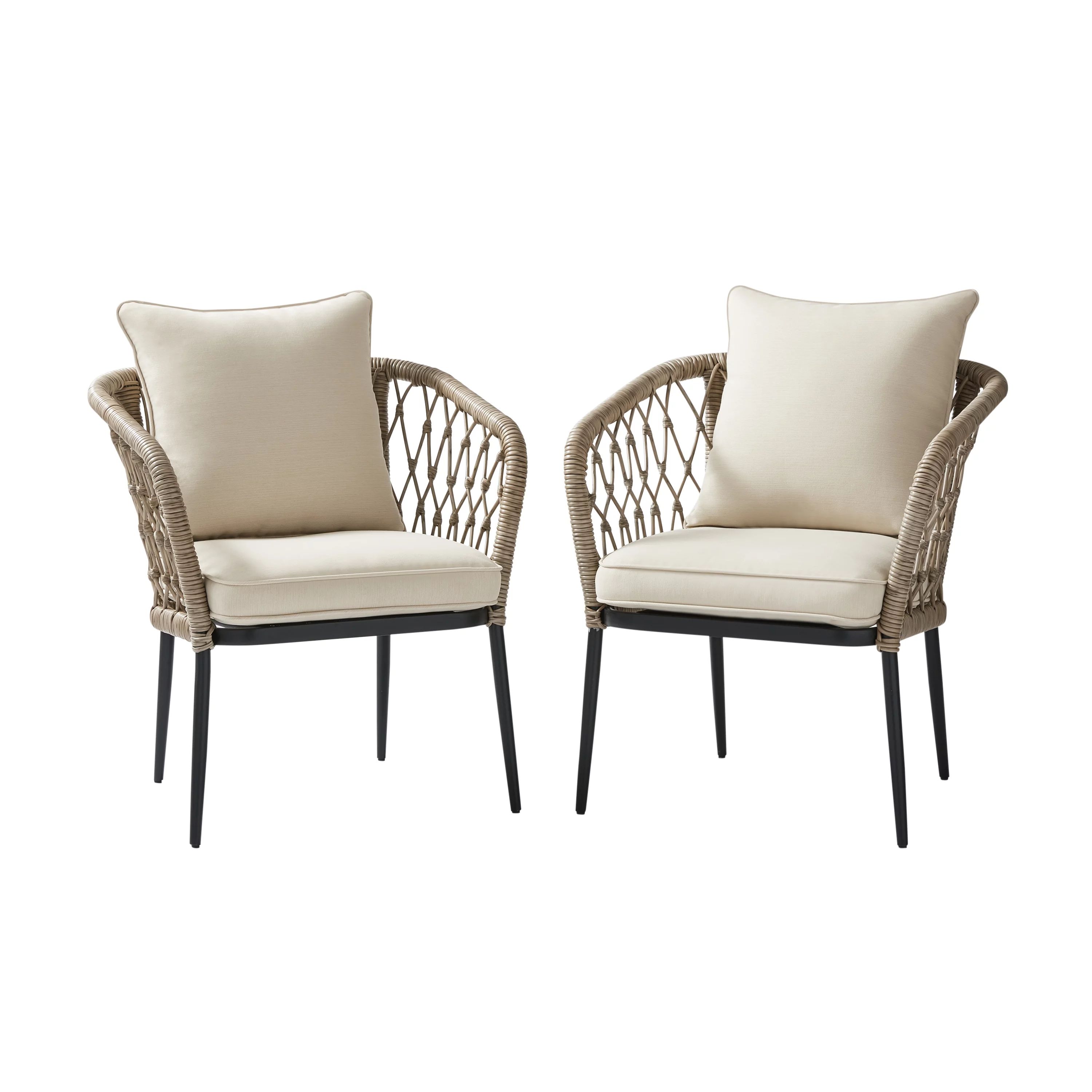 Better Homes & Gardens Kennedy Pointe Cushion Wicker Outdoor Lounge Chairs - Set of 2 - Beige/Bla... | Walmart (US)