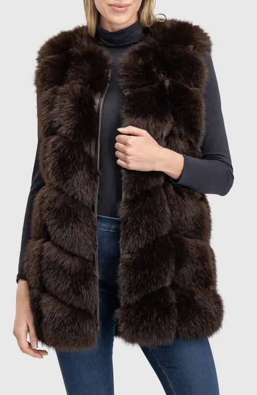 Lyla Grant Fur-Free Fox (Faux Fur) Chevron Vest in Brown at Nordstrom, Size X-Small | Nordstrom