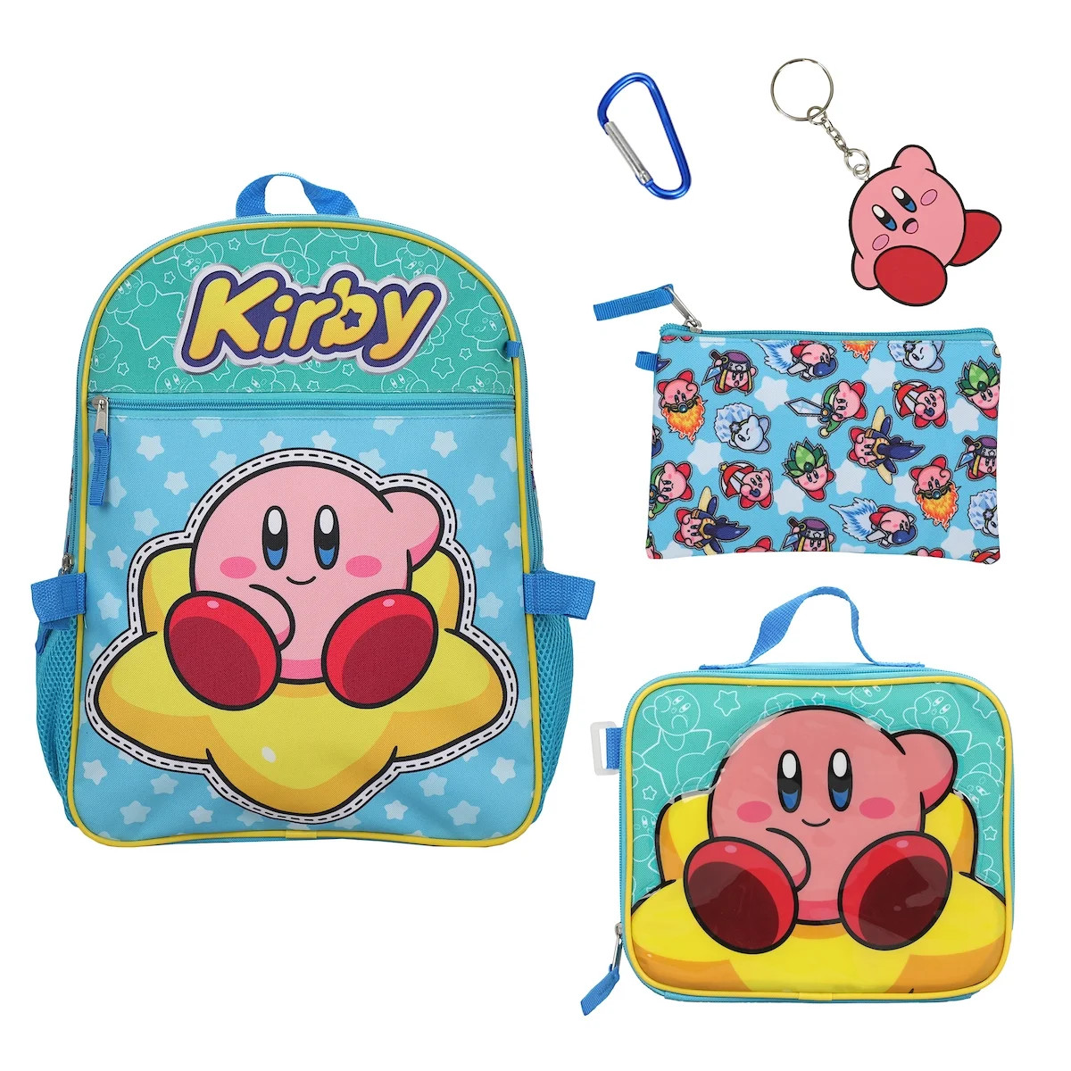 Kirby 5-Piece Set: 16" Backpack, Lunchbox, Utility Case, Rubber Keychain, and Carabiner | Walmart (US)
