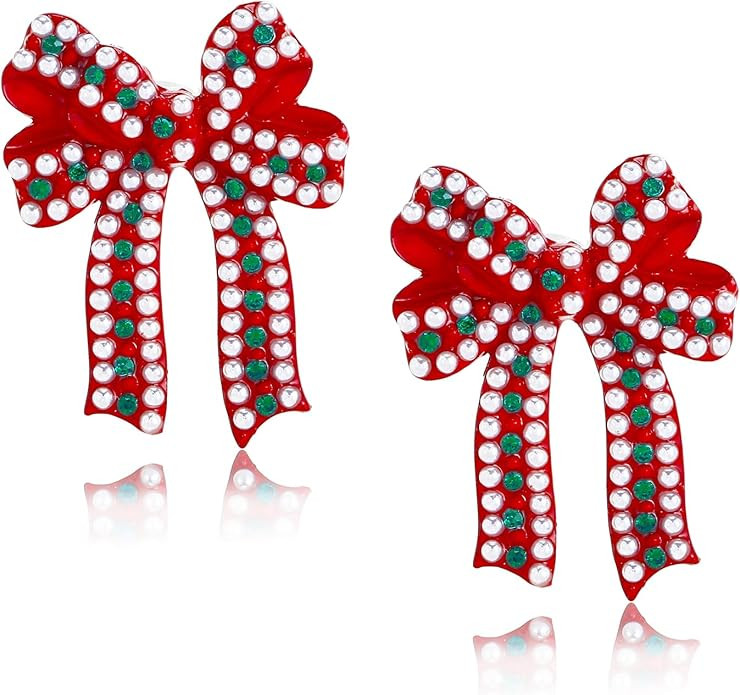 Christmas Theme Earrings Bow Colorful Light Bulbs Rhinestone Earrings Gingerbread Man Christmas T... | Amazon (US)
