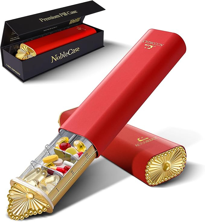 Premium Weekly Pill Organizer, 7-Day Compact Pill Case for Purse, Lightweight Gold Aluminum Pill ... | Amazon (US)