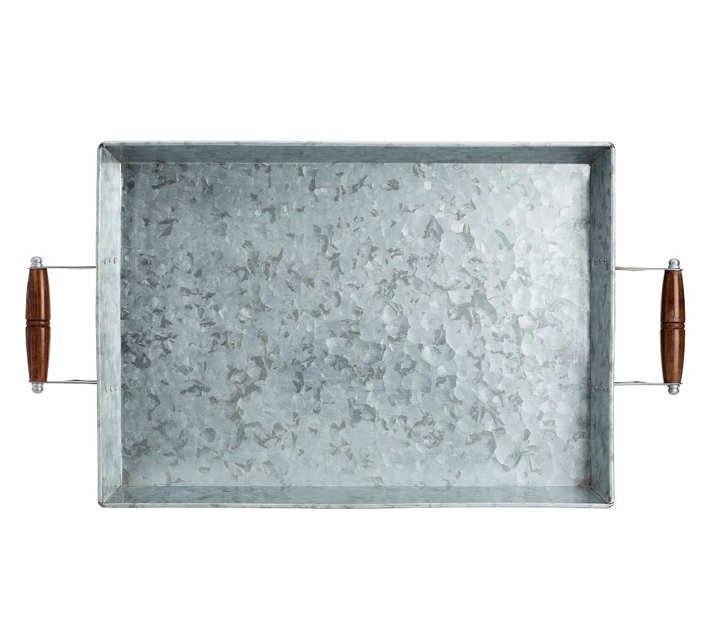 Galvanized Metal Rectangular Serving Tray with Wood Handles | Pottery Barn (US)