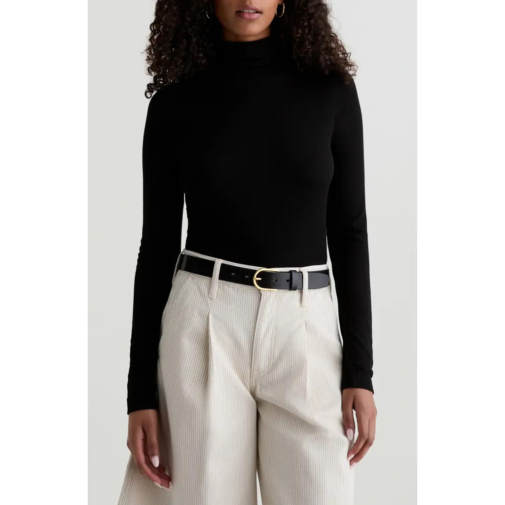 AG Chels Ribbed Turtleneck Sweater in Super Black at Nordstrom, Size X-Large | Nordstrom