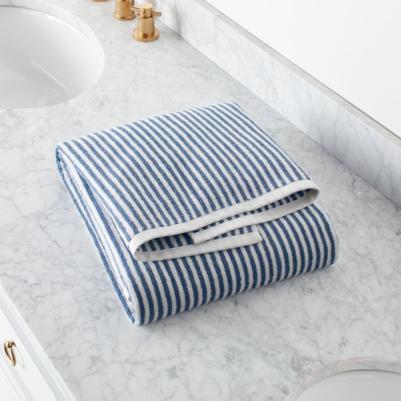 Hemi Organic Blue Stripe Bath Towel + Reviews | Crate and Barrel | Crate & Barrel