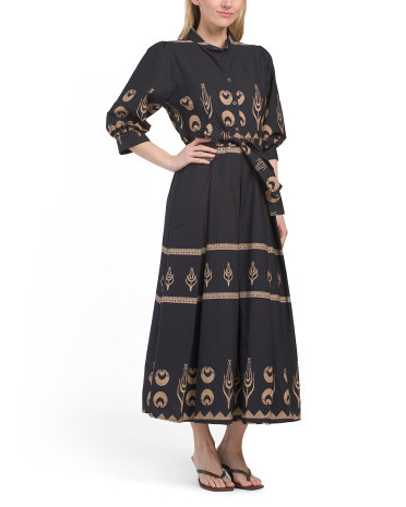 Made In Italy Three-quarter Sleeve Aztec Print Maxi Dress | TJ Maxx