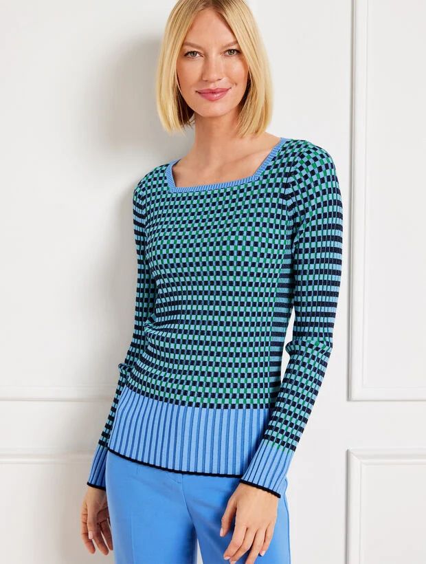 Ribbed Square Neck Sweater - Plaited Stripe | Talbots