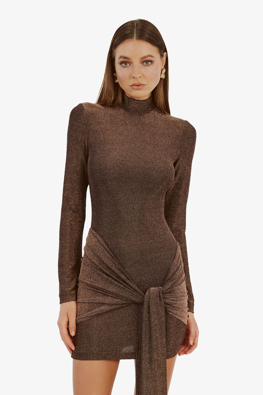seraphina tie front dress in bronze | Bardot (US)