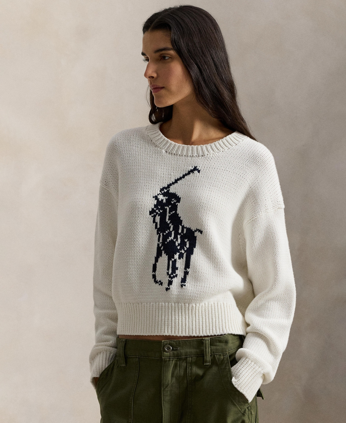 Polo Ralph Lauren Women's Big Pony Crewneck Sweater - White | Macy's