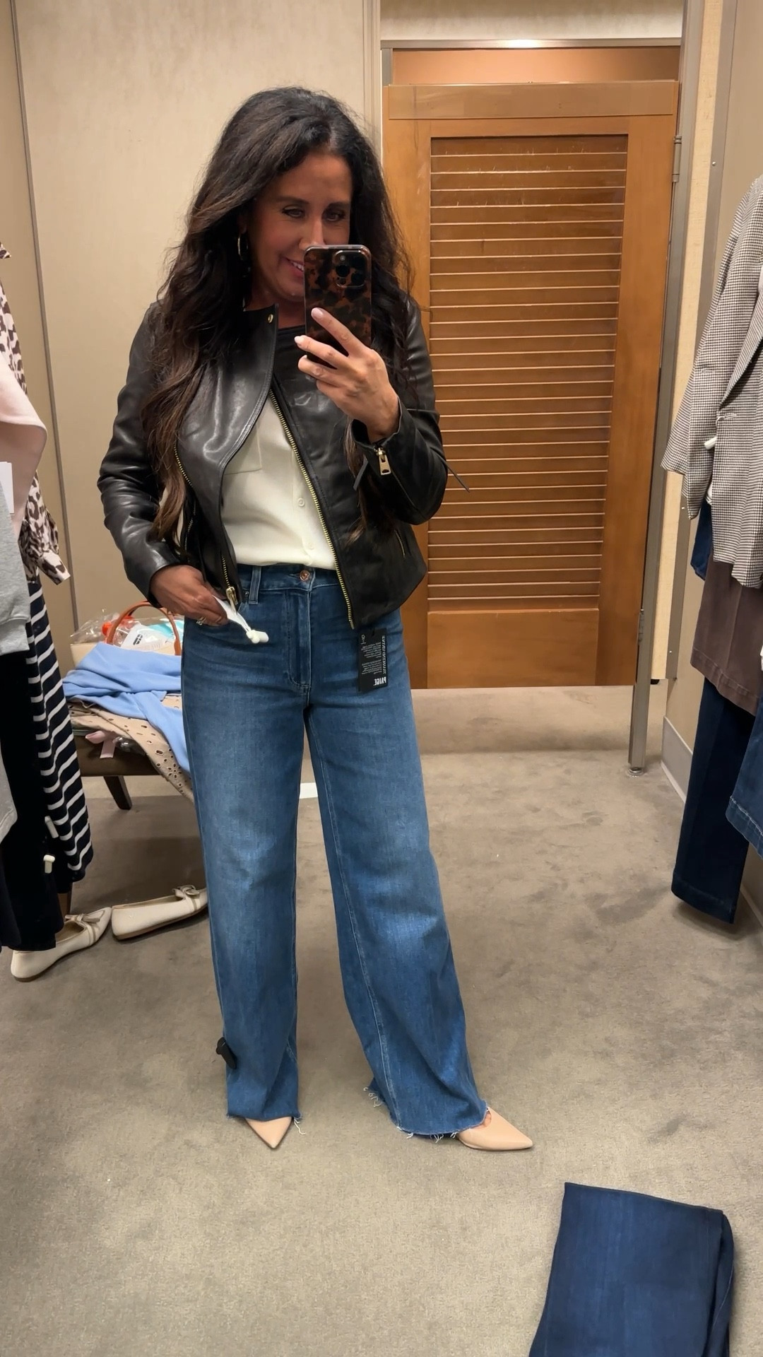 Date night, outfit, cute top, and jeans
All Saints leather jacket 
Wide leg jeans 
Fall outfit

#LTKSaleAlert