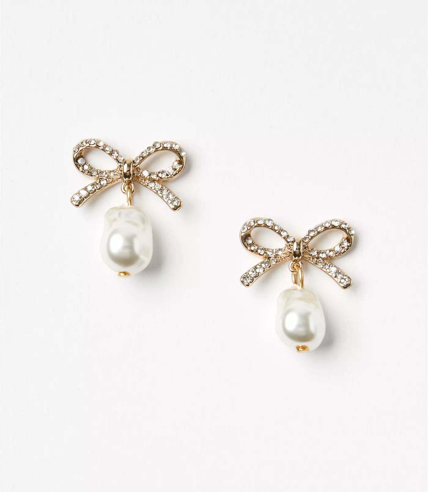Pearlized Bow Drop Earrings | LOFT