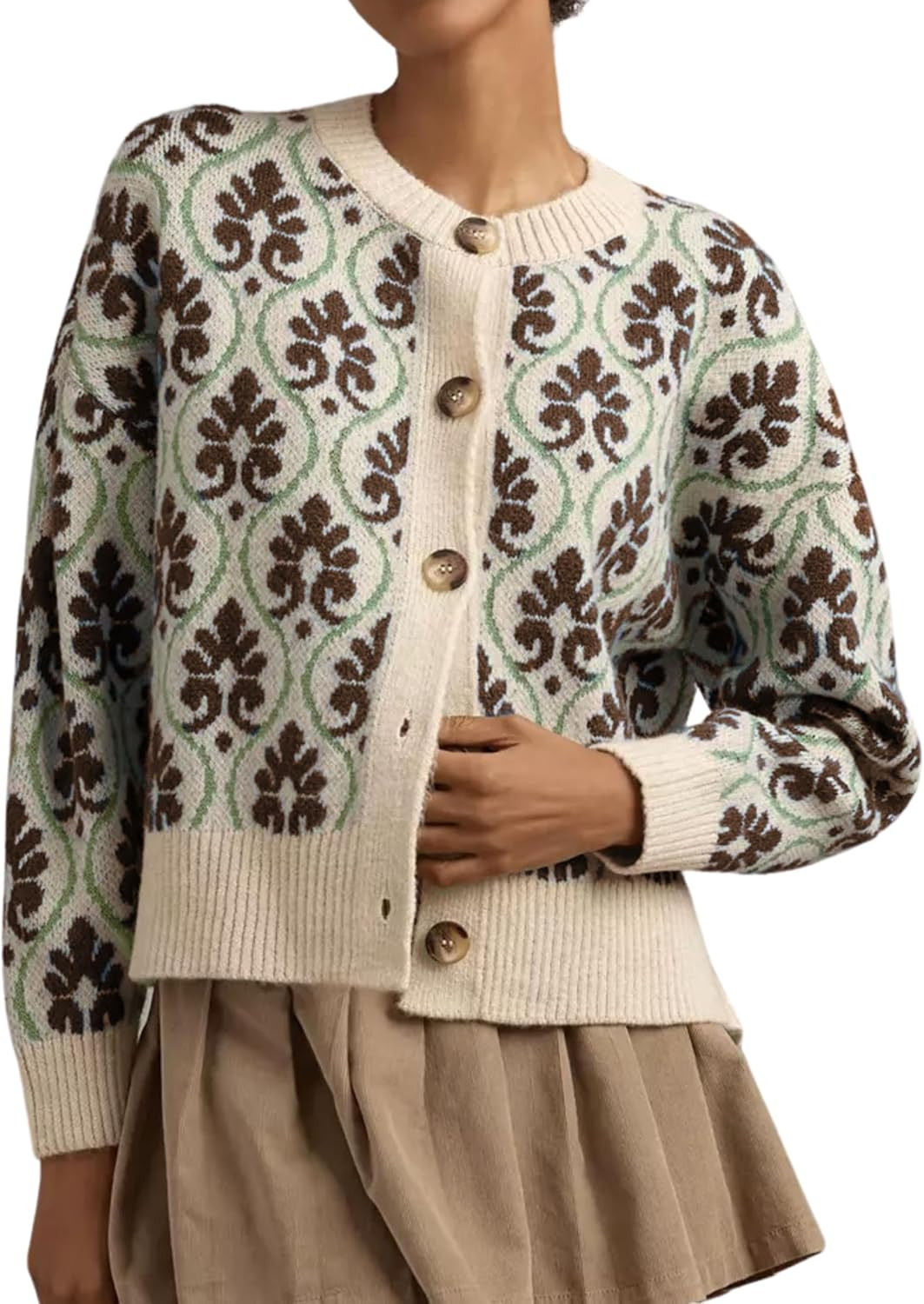 MINSURE Women Floral Cardigan Sweater Open Front Long Sleeve Button Down Knit Sweater Vintage Outerwear | Amazon (US)