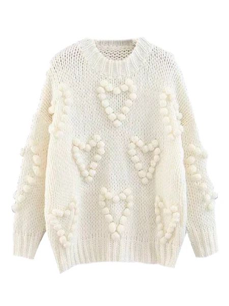 'Floella' Heart Shaped Pom Pom Knitted Sweater (3 Colors) | Goodnight Macaroon