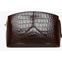 Victoria Beckham Bag - Victoria Clutch Bag In Dark Brown Croc Embossed Leather | Victoria Beckham UK