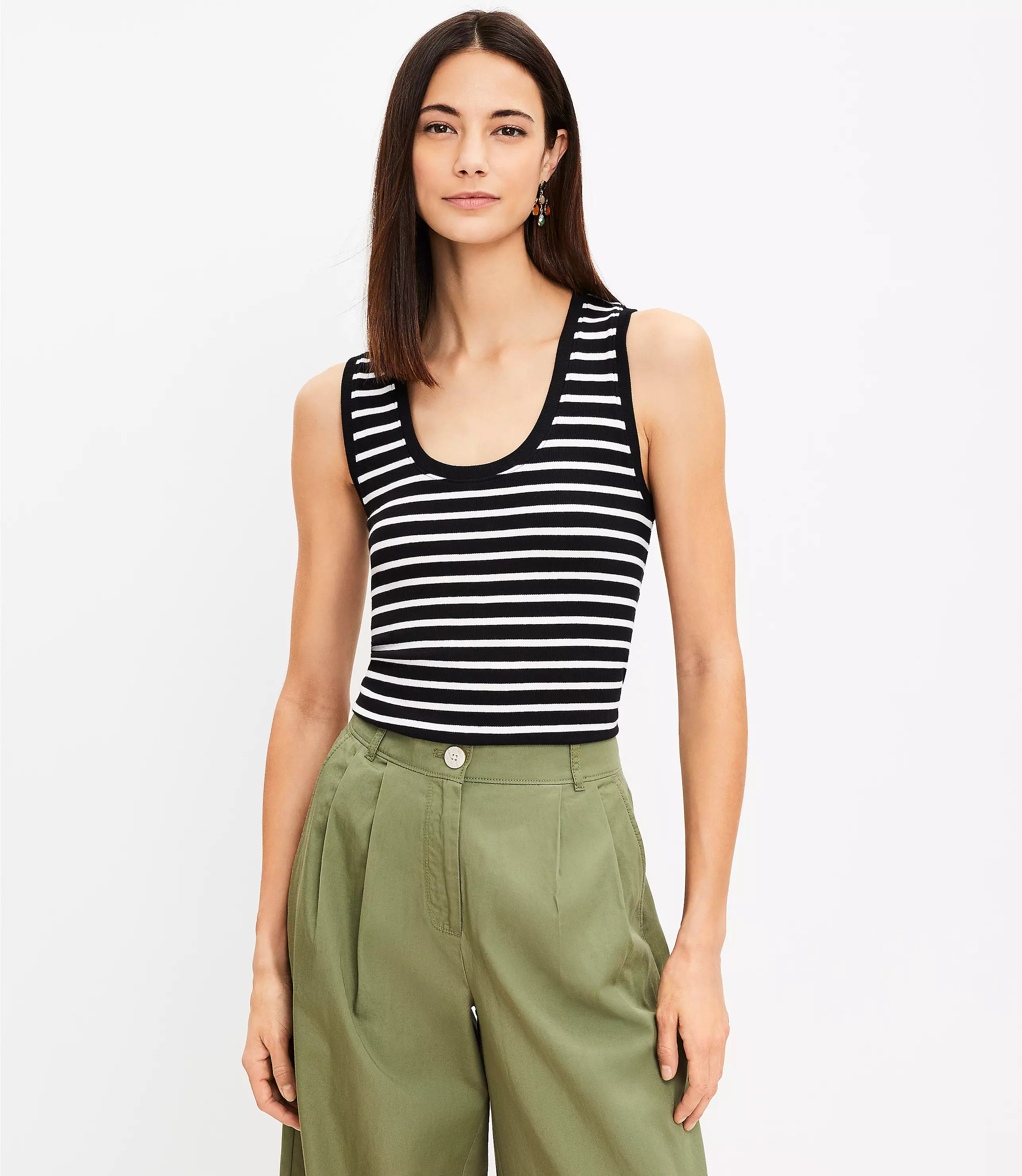 Stripe Perfect Ribbed Scoop Neck Tank Top | LOFT
