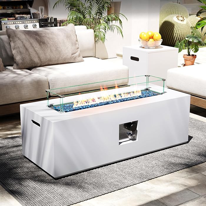 UPHA 42-inch Outdoor Propane Gas Fire Pit Table 50000 BTU Iron Rectangle Firepit for Outside Pati... | Amazon (US)