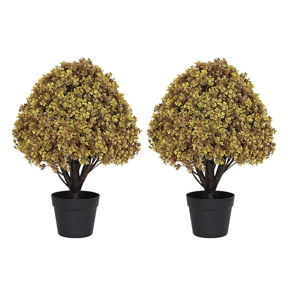 24" Fall Topiary Trees Artificial Outdoor Set of 2, UV-Resistant Faux Boxwood Plants for Outside ... | Amazon (US)